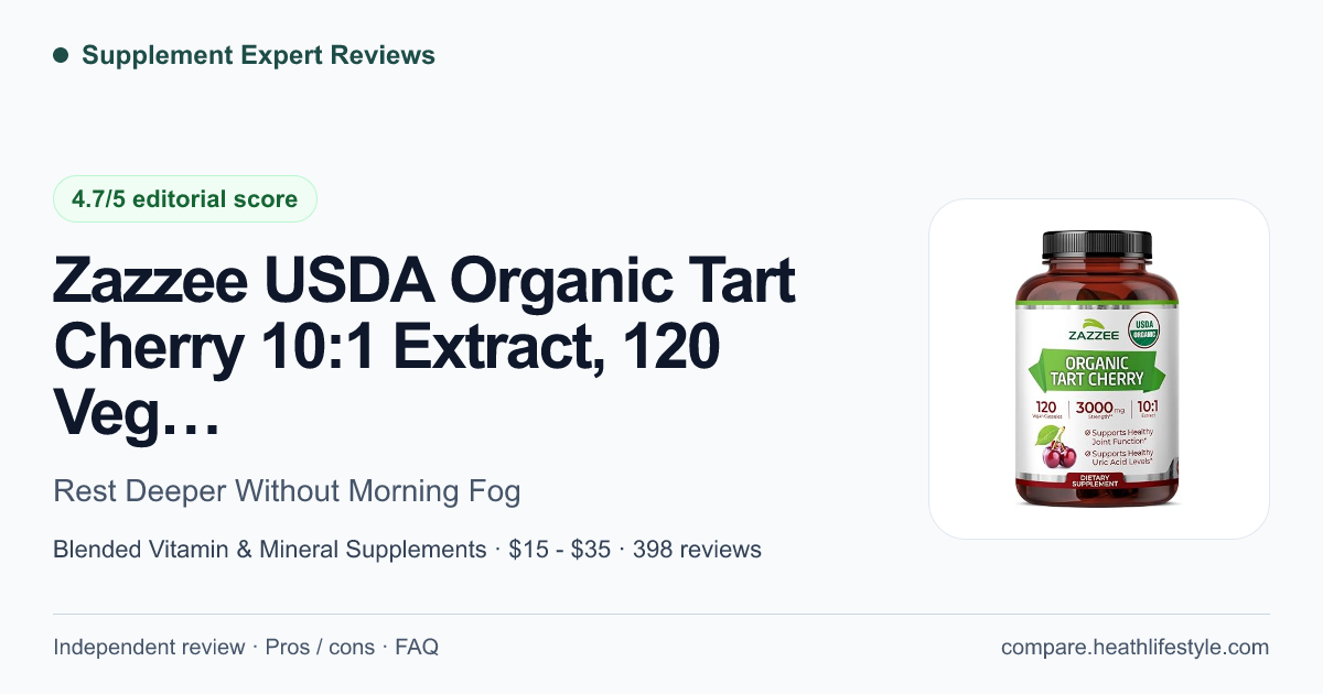 Zazzee USDA Organic Tart Cherry 10:1 Extract, 120 Vegan — editorial review summary